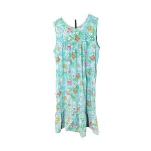 VTG Butterfly Floral Cotton Feel House Dress Blue Green XL Single Side Pocket